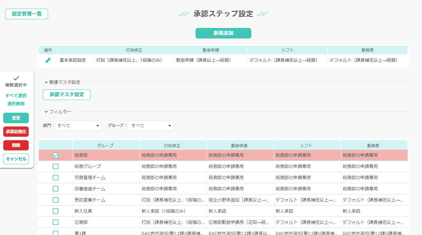 キンクラの承認ルール設定